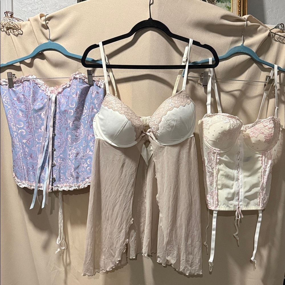 Women’s Lace Trim Babydoll Slip - Cream & White